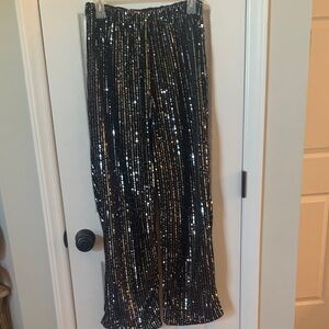 Women’s Shiny Black Trousers Pants w/ Silver Sequins Sz. Medium Unbranded